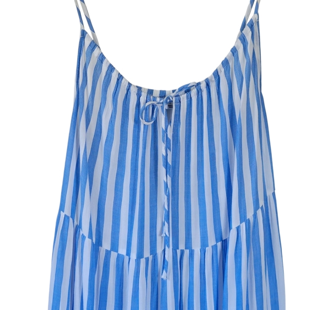 Old Navy Blue White Striped Tiered Coastal Boho Long Maxi Swing Dress Large - Picture 7 of 16